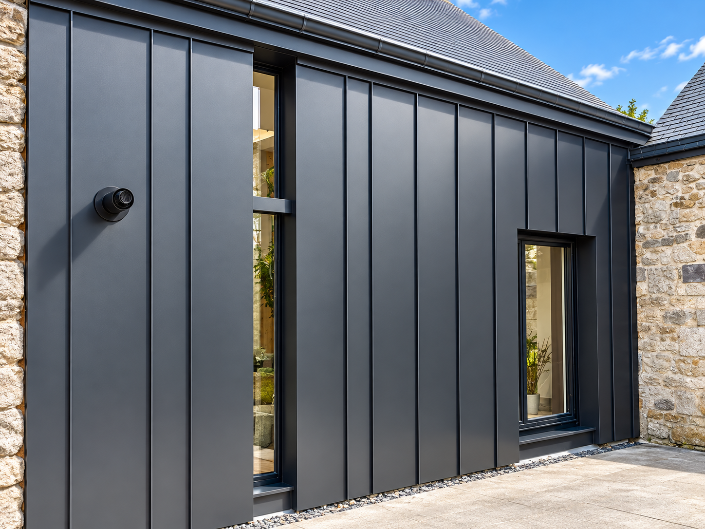 Façade contemporaine avec bardage aluminium vertical
