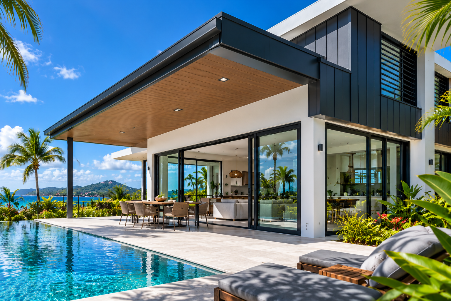 Villa tropicale contemporaine avec éléments architecturaux en aluminium